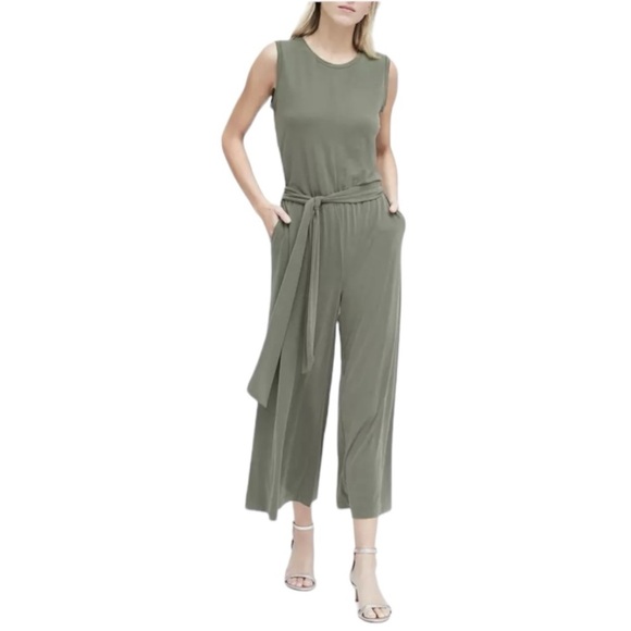 BANANA REPUBLIC Olive Green Jumper Romper Belt sz 2P 2 Petite Cropped Work Party - Picture 1 of 7